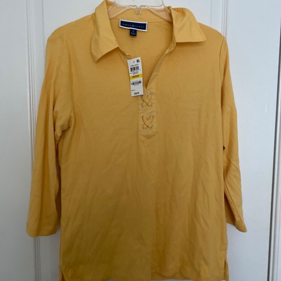 Karen Scott Tops - Karen Scott Collared Lace Up Top